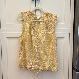 LOFT Yellow Floral Ruffle Blouse